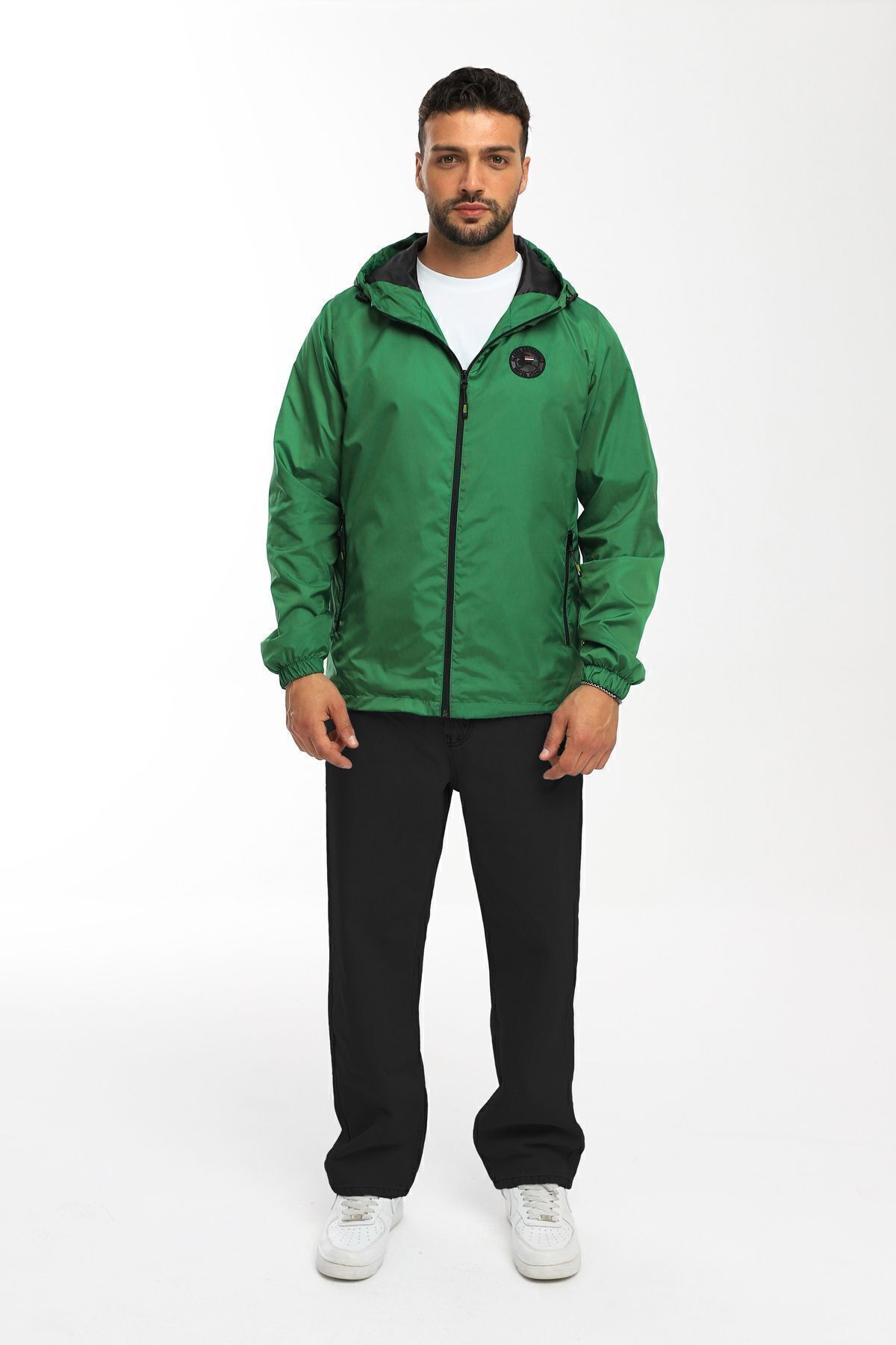 river green  Erkek Astarlı Rüzgara Dayanıklı Kapüşonlu Yeşil Yağmurluk - Rüzgarlık - Görsel 2