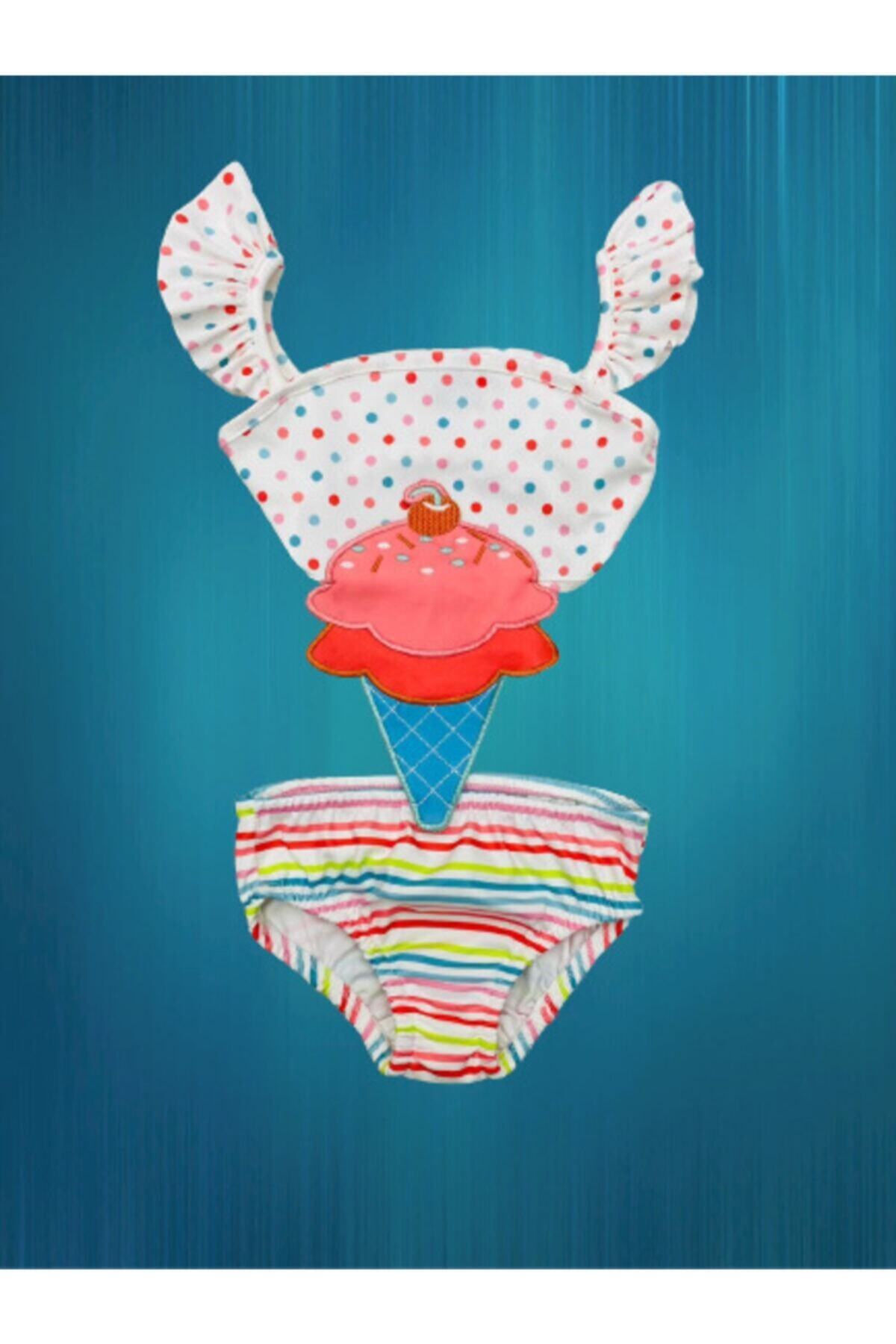 Girls Swimsuit Ice Cream Polka Dot- Frilly Sleeve - Last Season Costume Swimwear