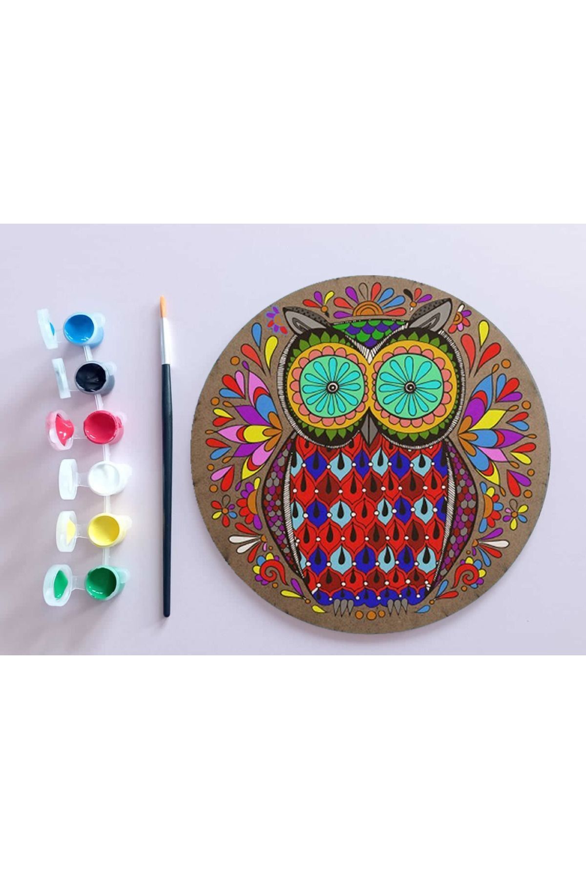 dudu ahşap AHŞAP MANDALA 20x20 cm DAİRE MDF üzerine UV baskı modeller- DESENLİ BAYKUŞ Mandala Set Boyama