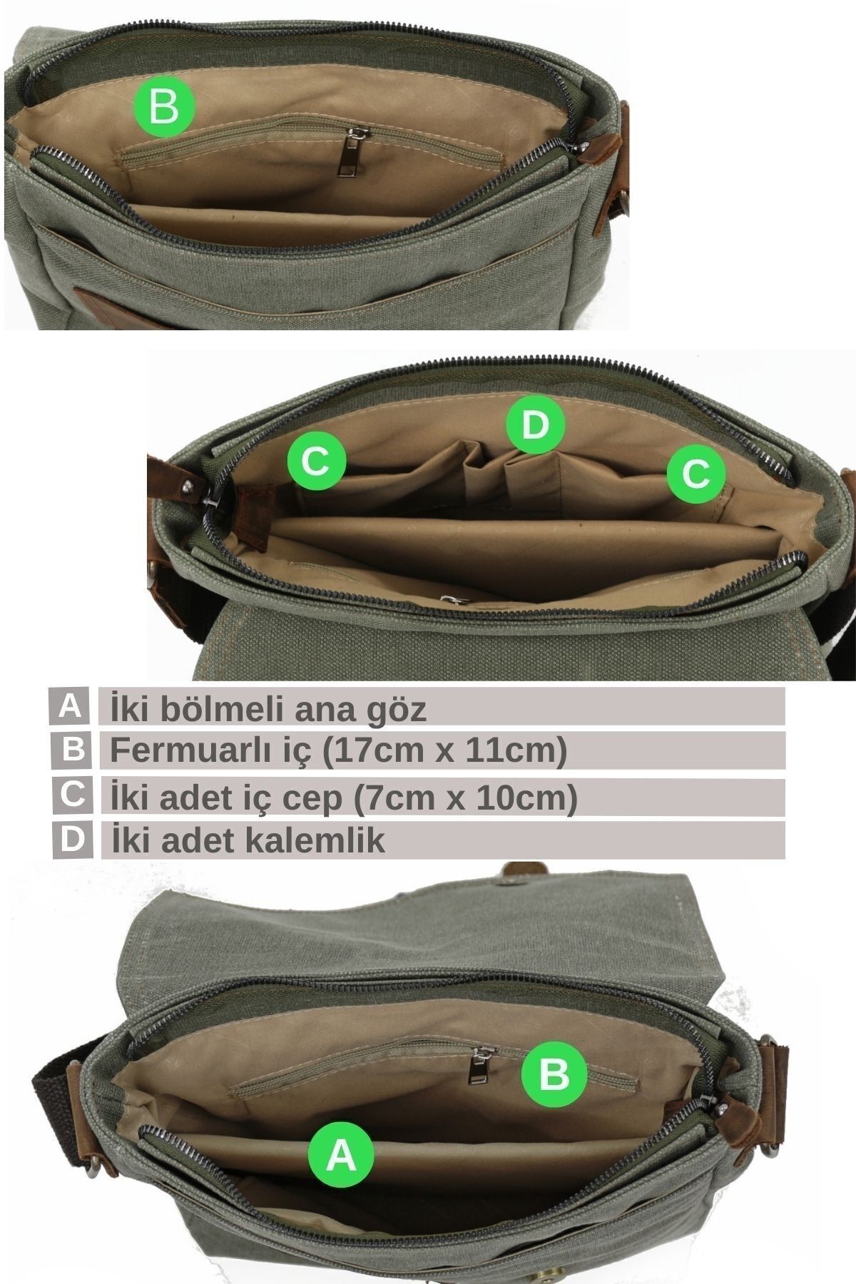 Cappadocia Vintage  Cappadocia Hakiki Deri Suya Dayanıklı 4035 Teos Koyu Siyah Postacı Omuz Mumlu Kanvas Laptop Çantası - Görsel 5