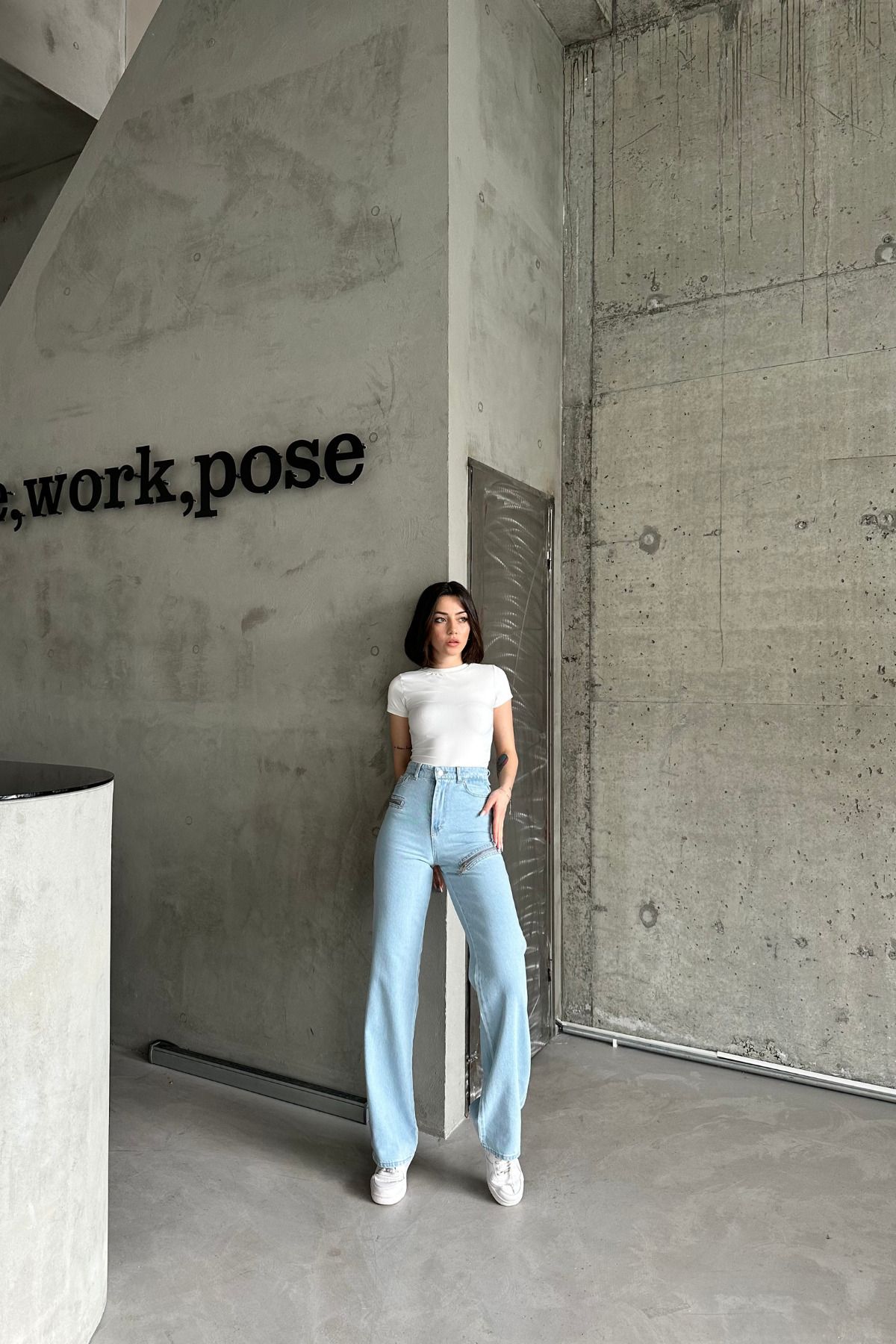 XRAY JEANS-Blugi de damă largi cu talie înaltă Palazzo Ice Blue JeansVibe 3