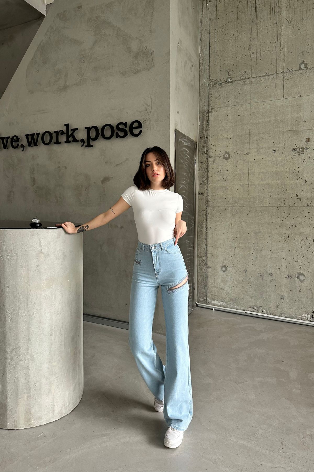 XRAY JEANS-Blugi de damă largi cu talie înaltă Palazzo Ice Blue JeansVibe 2