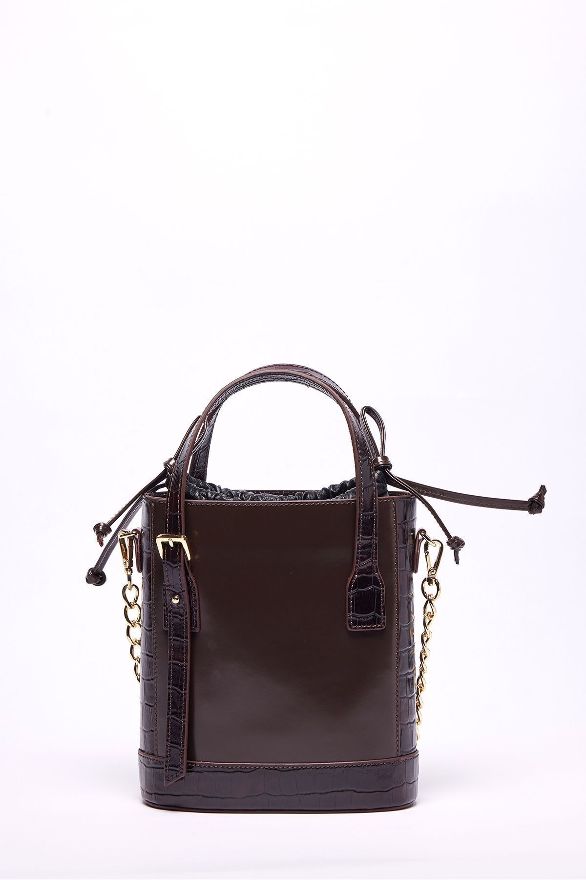 Pilea-Refined Style Leather Cylinder Shoulder Bag with Gold Chain Detail - My 5