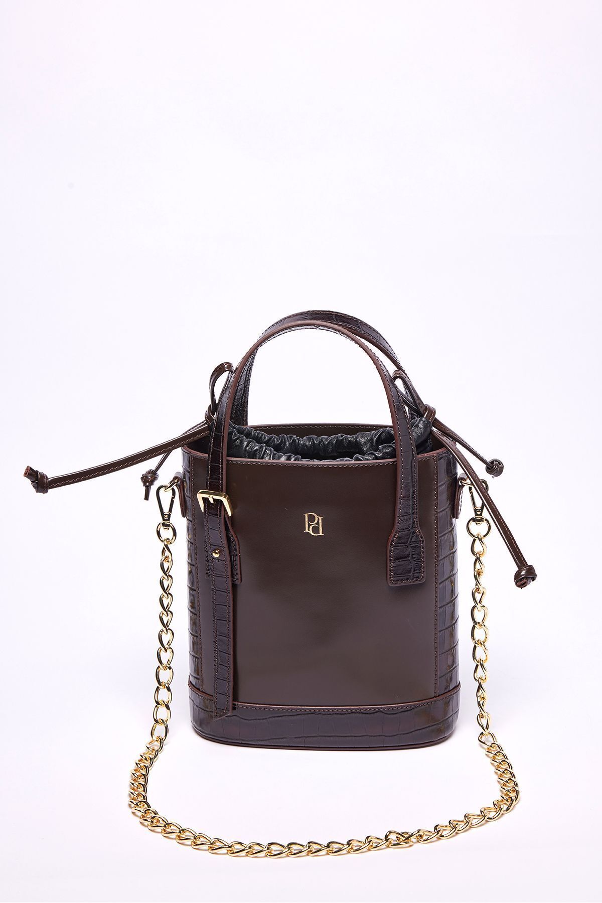 Pilea-Refined Style Leather Cylinder Shoulder Bag with Gold Chain Detail - My 2