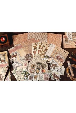 SF SCRAPBOOK KIRTASİYE Scrapbook 34 Parça Vintage Sticker Ve Dekoratif Kağıt ...