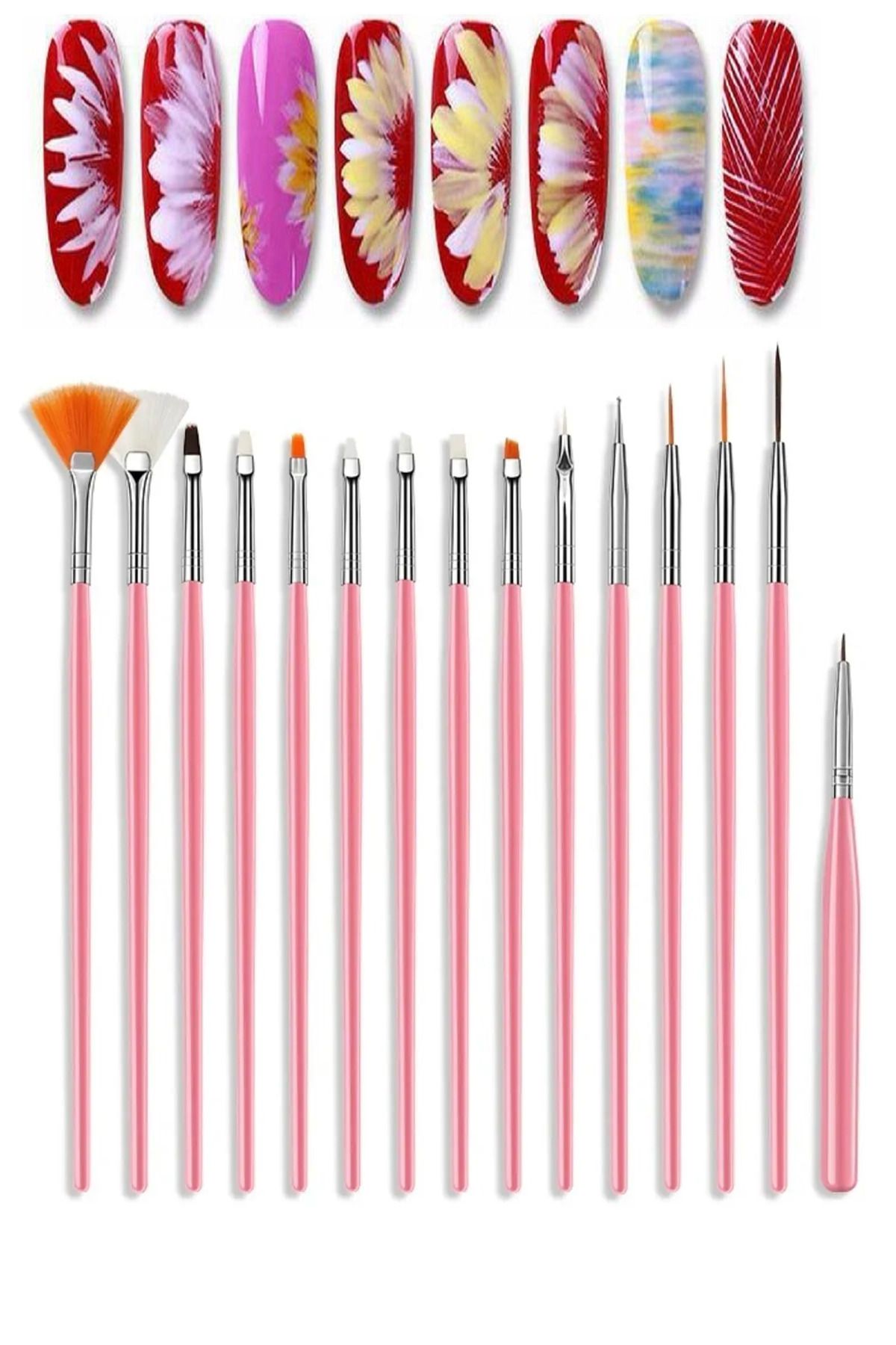 aks kozmetik 15'li Tırnak Nail Art Desen Tırnak Süsleme Ve Boyama Fırça Seti