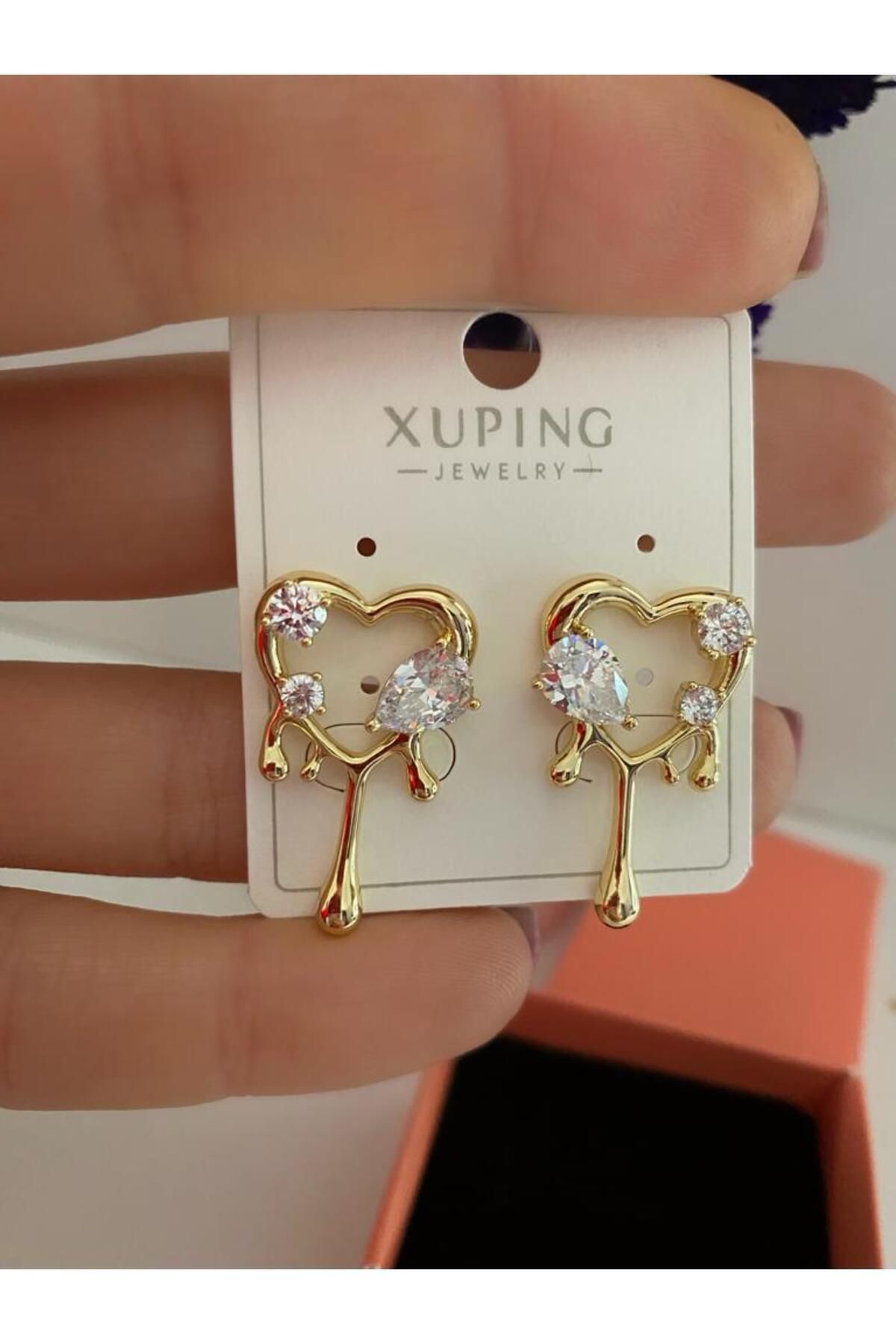 vip seri kararmaz xuping zirkon taşlı kalp küpe
