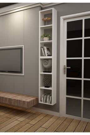 Dekormer Design Kitaplık Beyaz Dikey Ikili Birleşik Duvar Rafı Takım