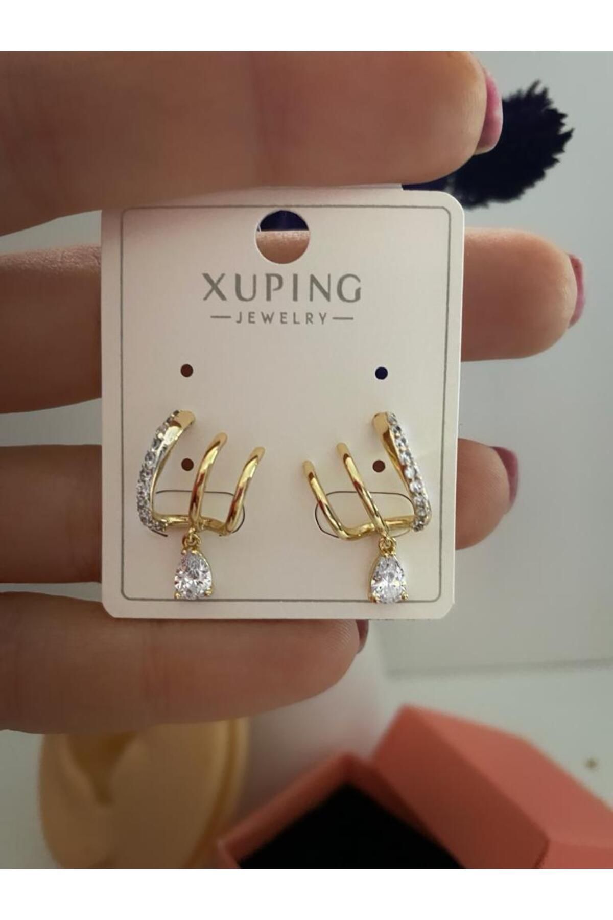 vip seri kararmaz xuping zirkon taşlı çoklu görünen halka küpe