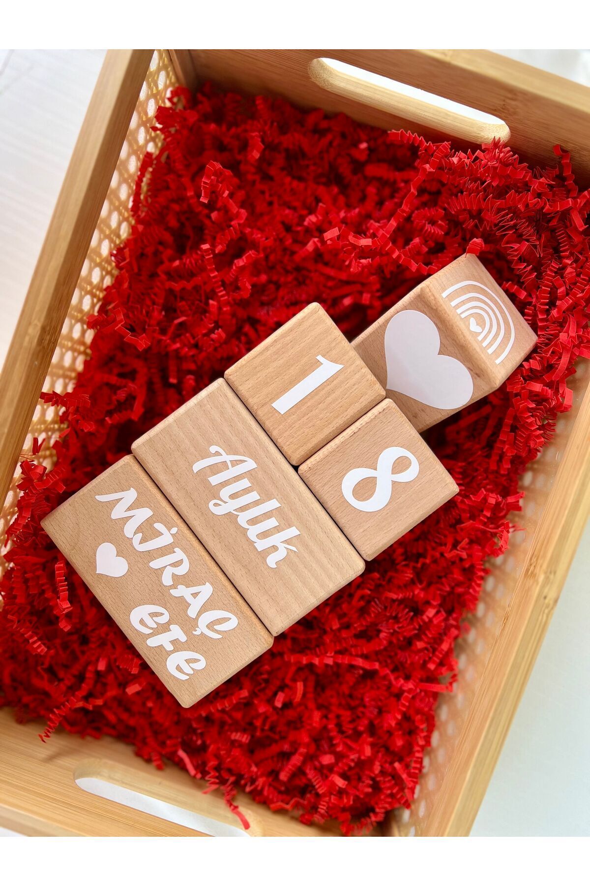 mogokids İsimli bebek anı küpü 2li set beyaz