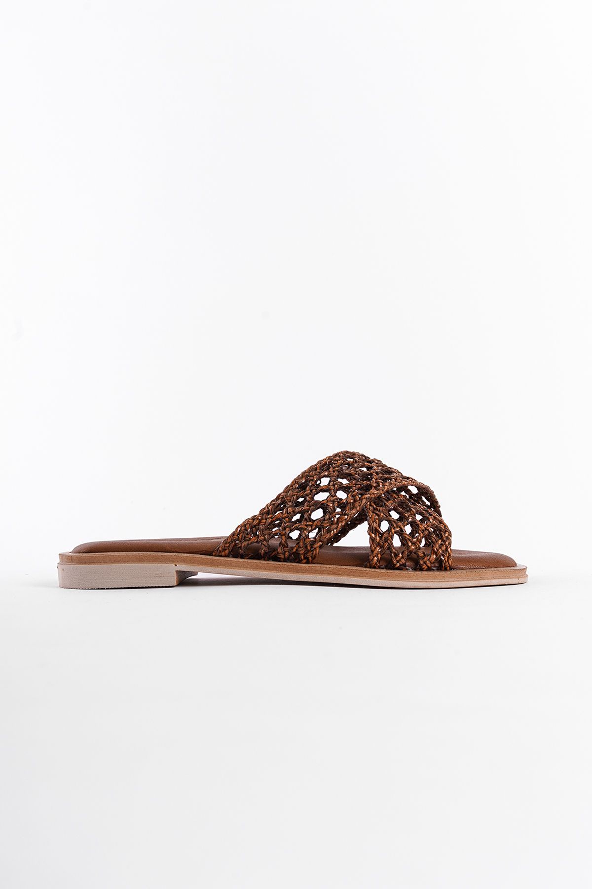 دمپایی چند رنگ زنانه حصیر چرمی واقعی Misis Crazy Flat Heels Dlippers Capone Outfitters