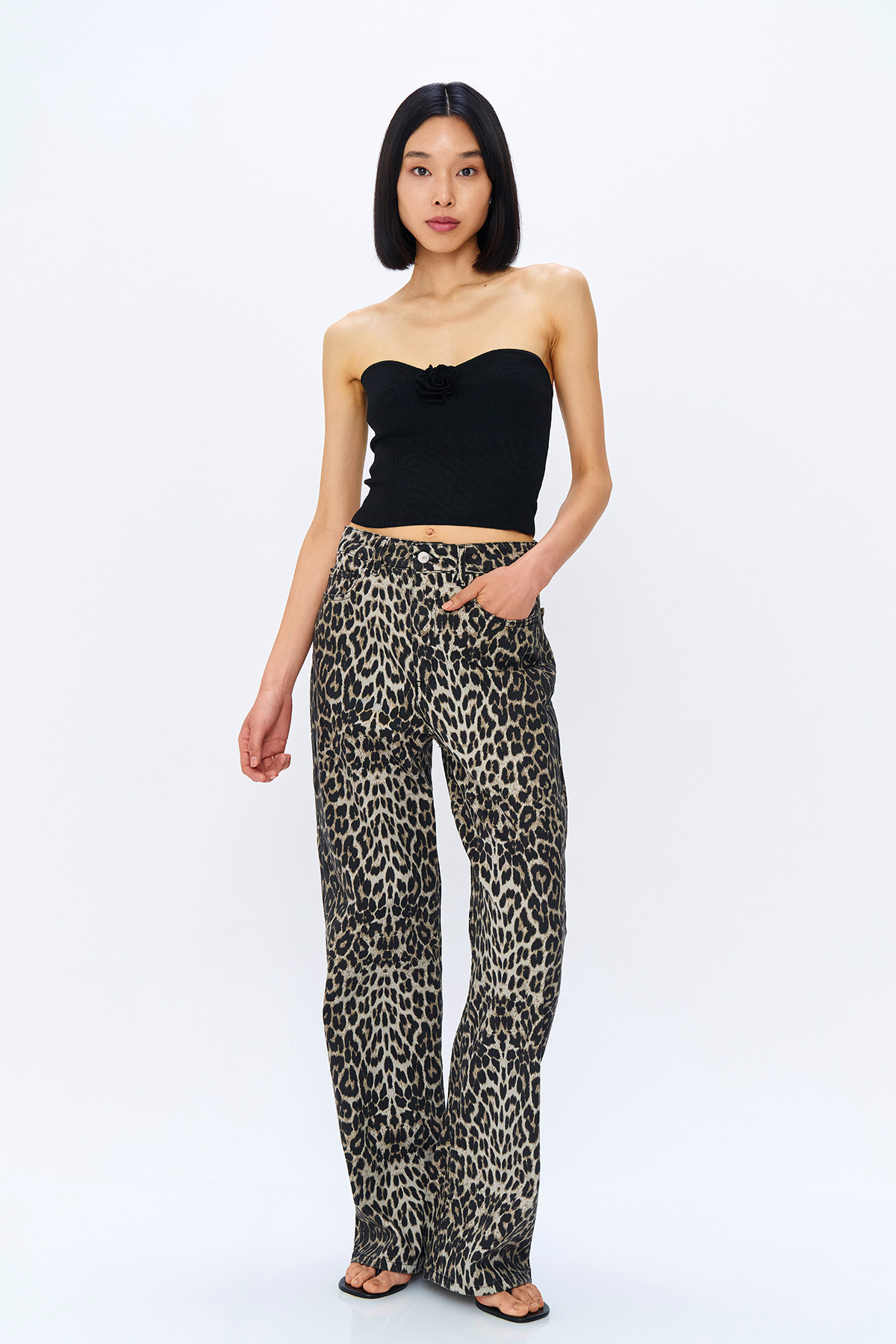 Leopar Desenli Geniş Paça Pantolon