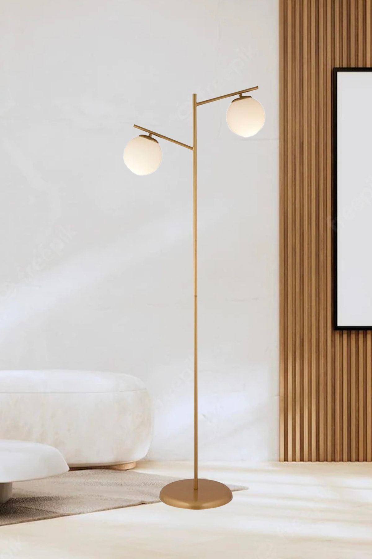 Rengi 2li Eskitme Beyaz Camlı Modern Dekoratif Tasarım Oturma Odası-Salon Lambader