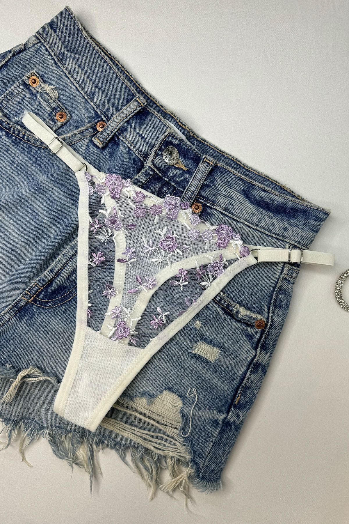 Morensa  Mor Çiçek Desenli Balenli Sütyen Takım Beyaz - Görsel 4