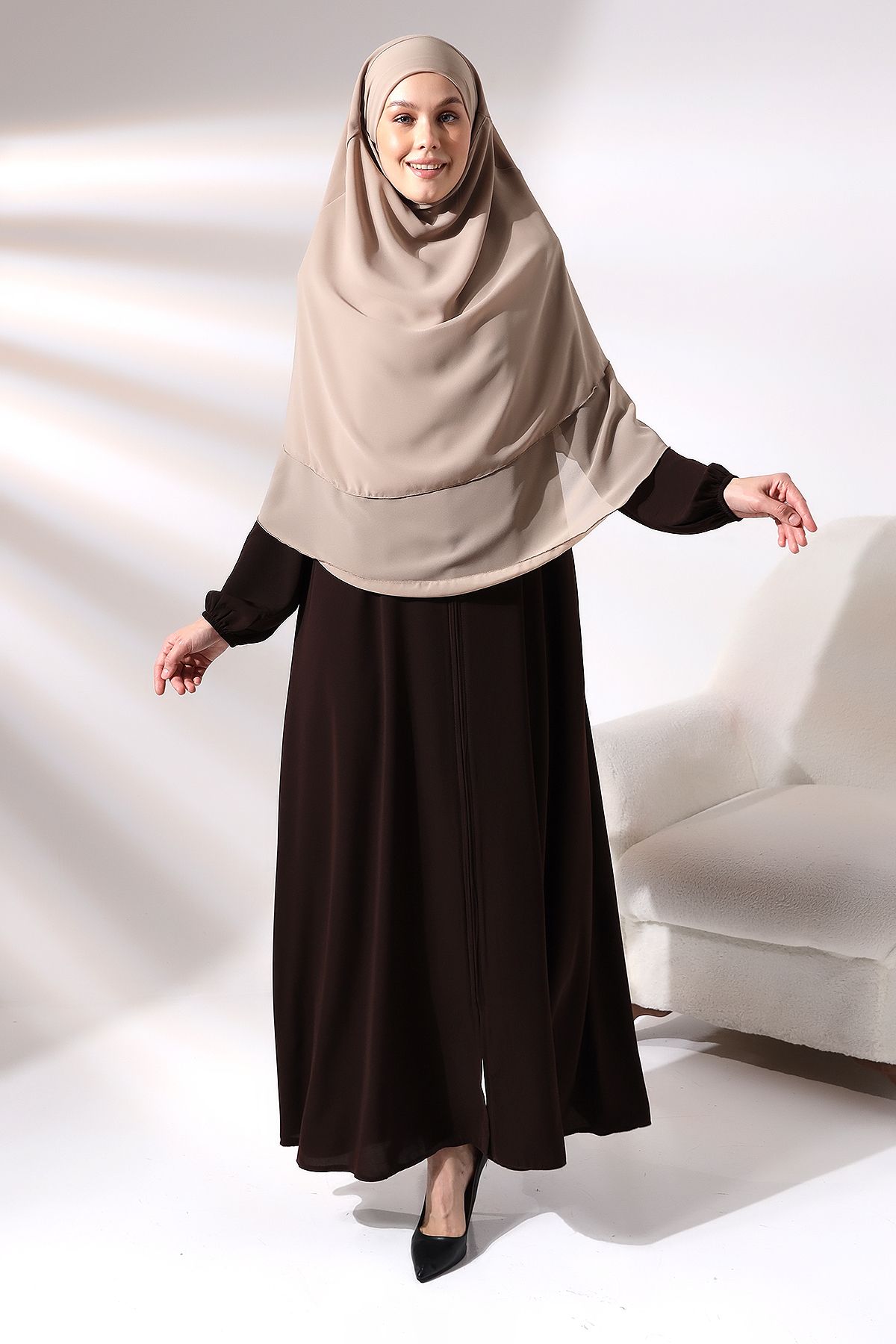 ihvanonline-Mink Three Layer with Veil Short Chiffon Hijab Souffle Scarf 1