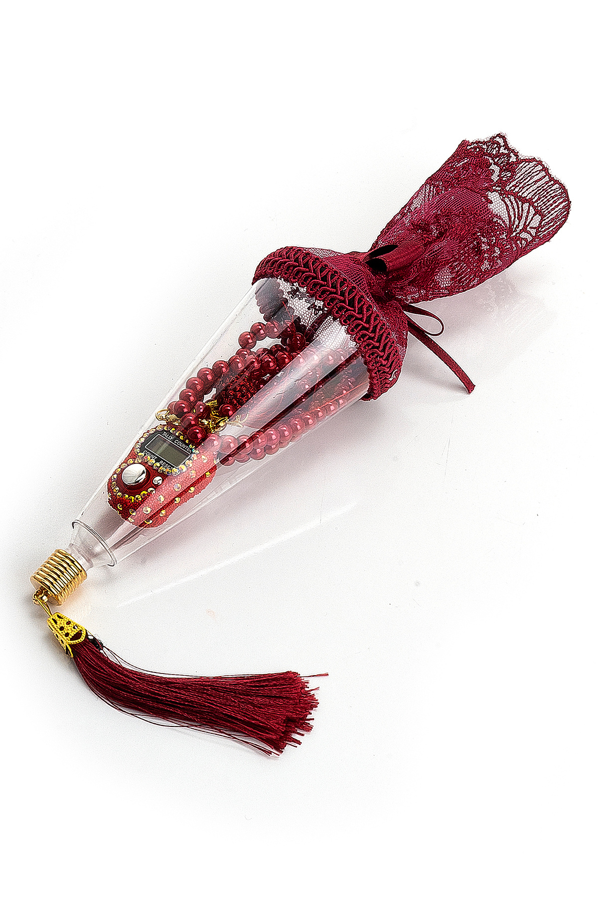 Mevlüt Gift Set with Zikirmatik and Pearl Rosary in Special Box Burgundy