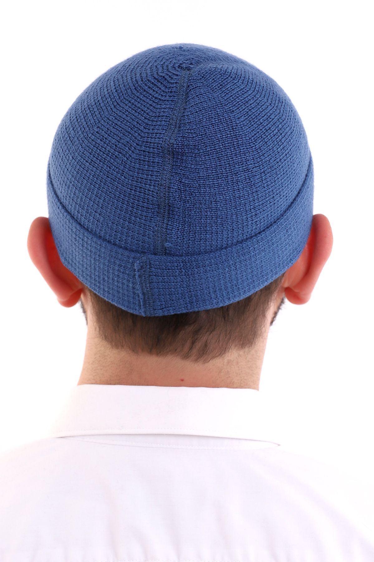 ihvanonline-Blue Folded Plain Pattern Winter Orlon Skullcap Hat 5