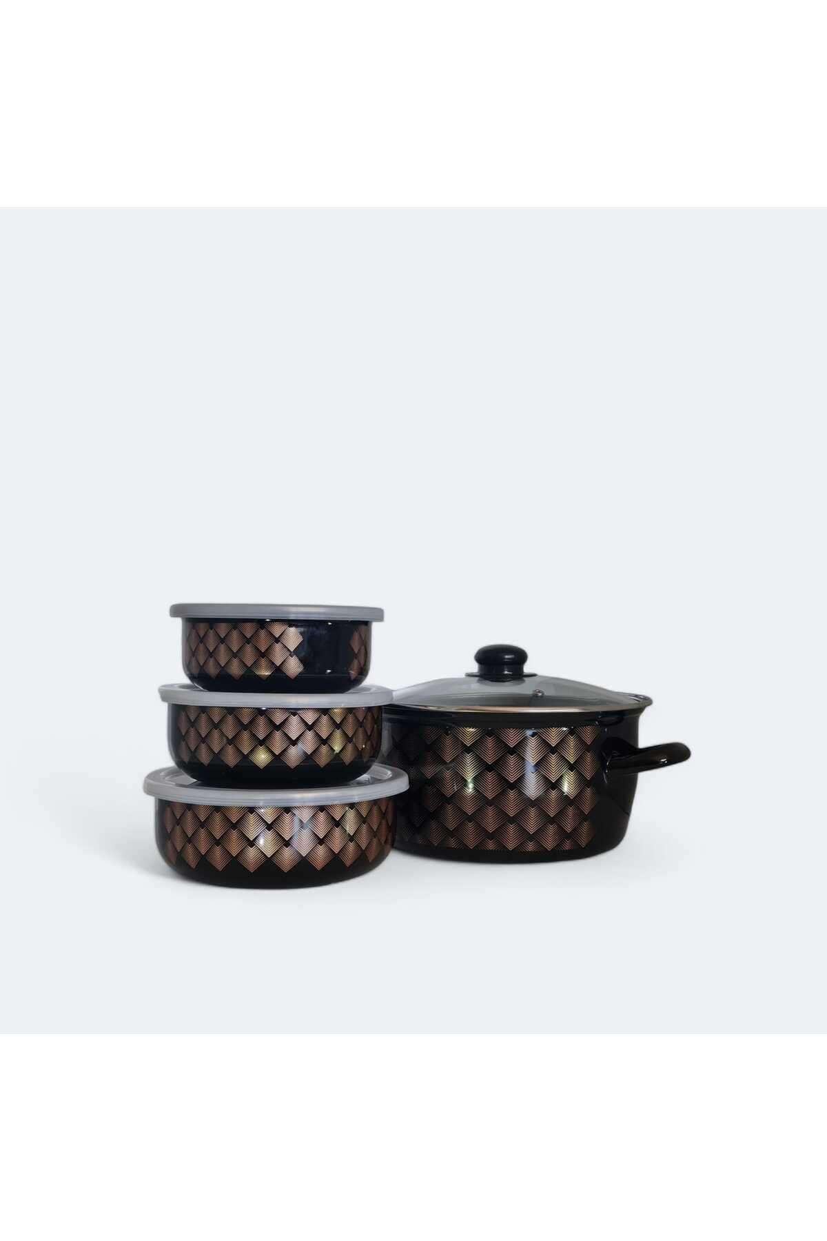 emaye kızartma tenceresi 22 cm ve 3 lü saklama takımı 14 cm 16 cm 18 cm emaye kase tabak