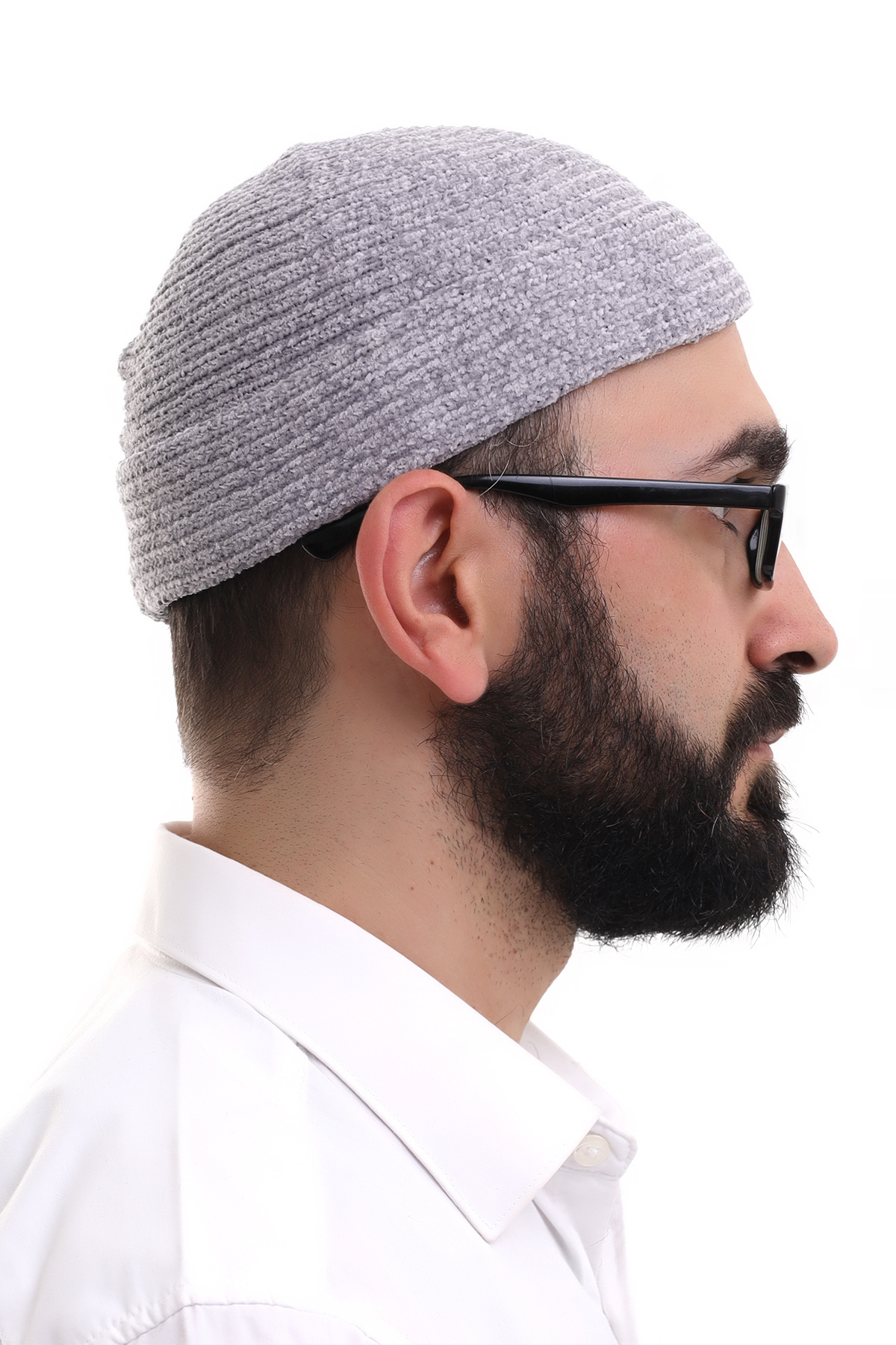 ihvan online Gri Katlamalı Sade Desen Kışlık Kadife Takke Şapka görsel 4