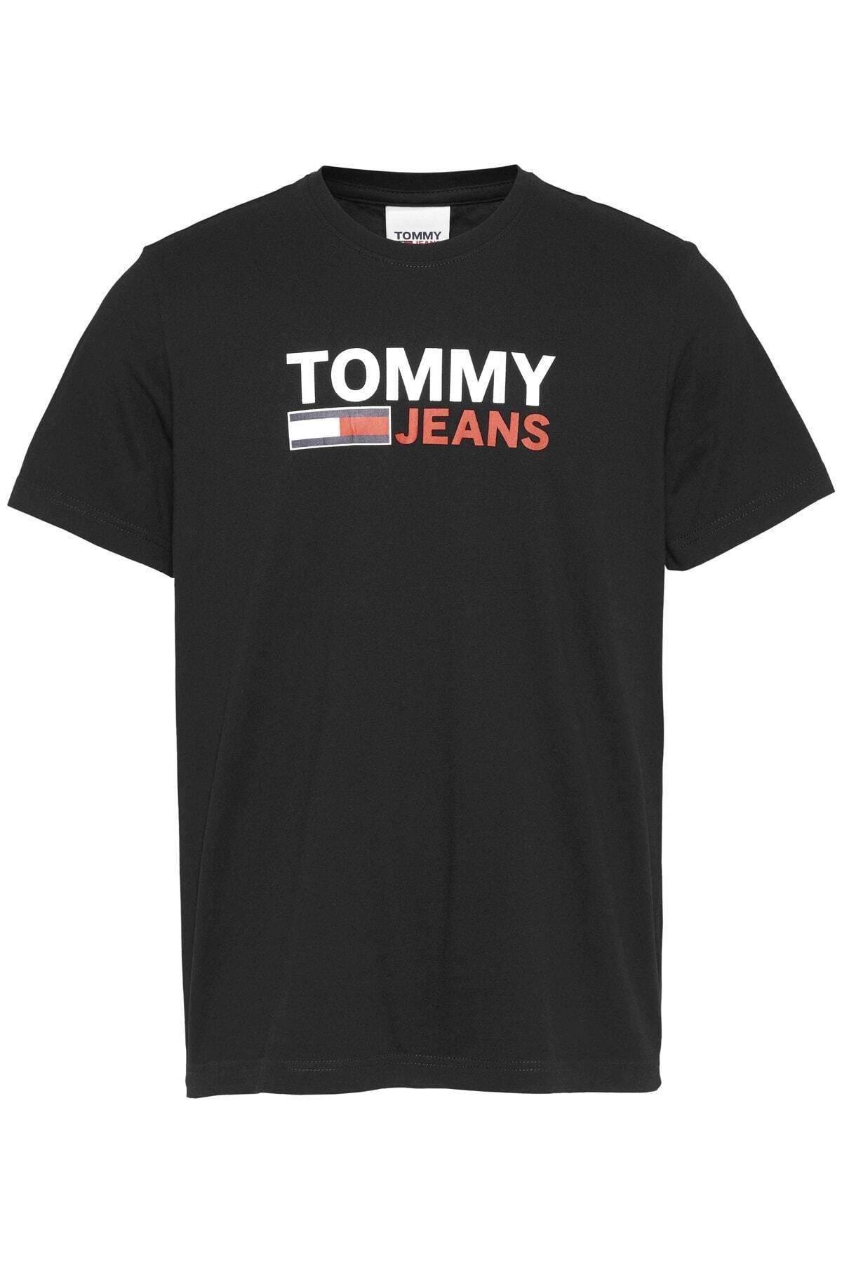 تی شرت مشکی مردانه یقه دوچرخه پنبه ارگانیک با آرم برند آقایان سیاه DM0DM15379 BDS Tommy Hilfiger