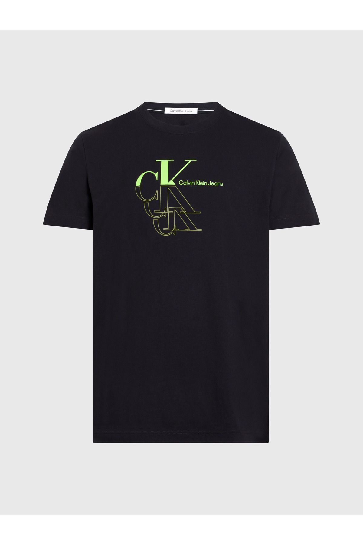 تی شرت مشکی مردانه یقه دوچرخه پنبه ارگانیک با آرم آستین کوتاه J30J325352 BEH Calvin Klein