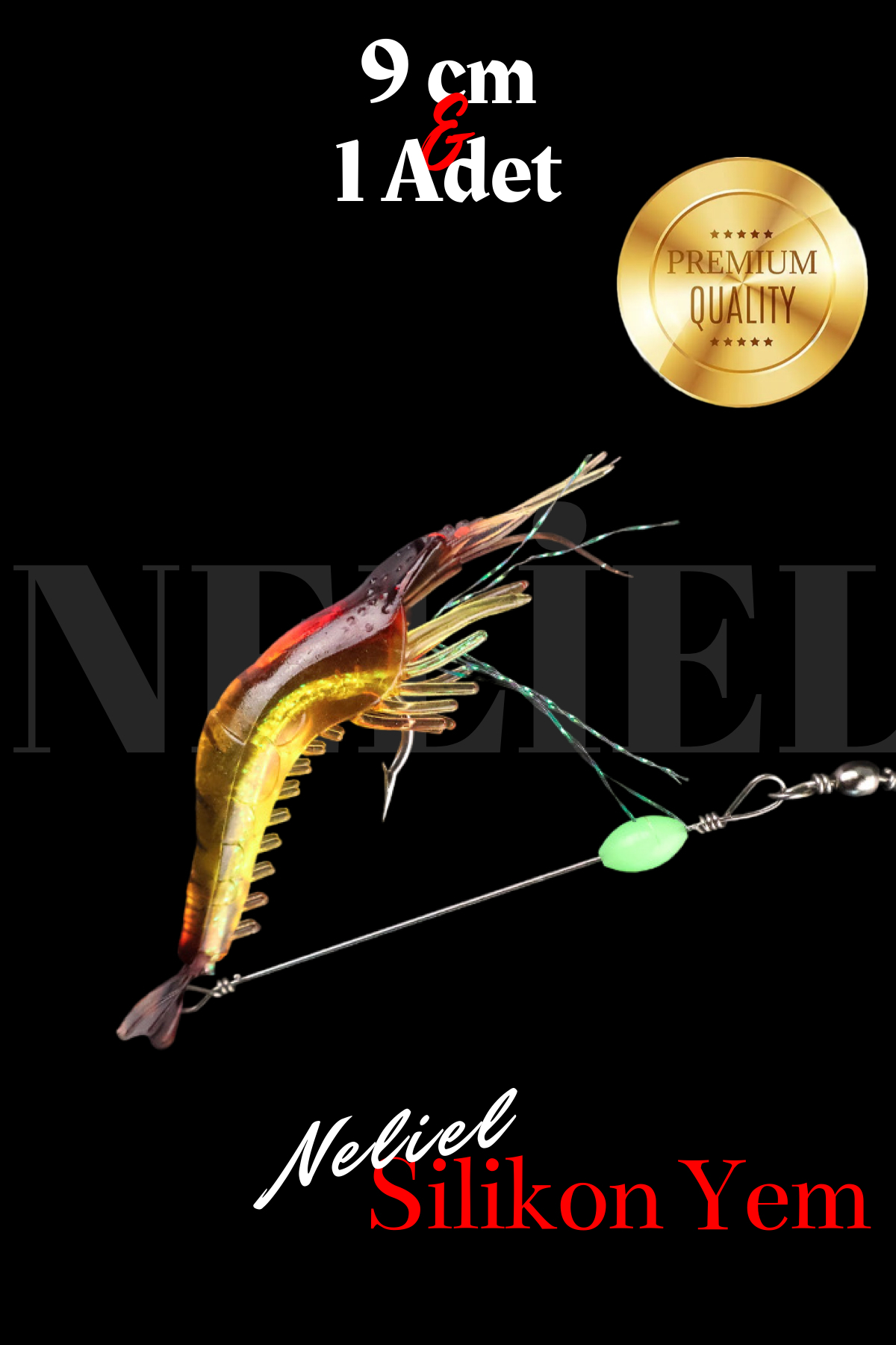 NELİEL Hazır Takım Karides Shrimp Fosforlu Kancalı Sahte Karides Balık Av Yemi Suni Yapay Silikon Karides