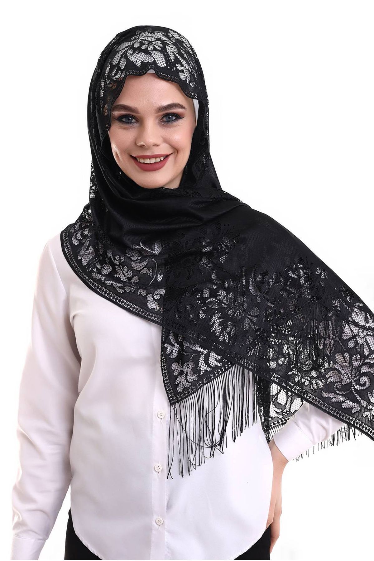 Delicate Tulle Shawl Black-2 60x160