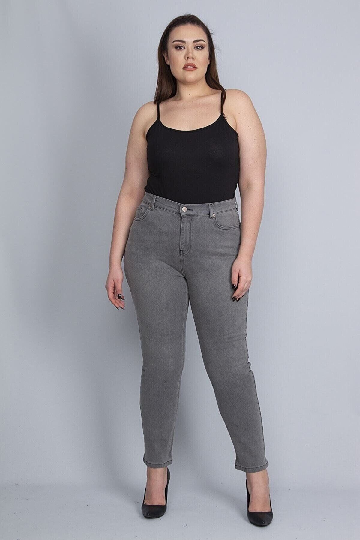 Lixera-Gray Large Size High Waist Lycra Jeans Trousers (BAGGER) 3
