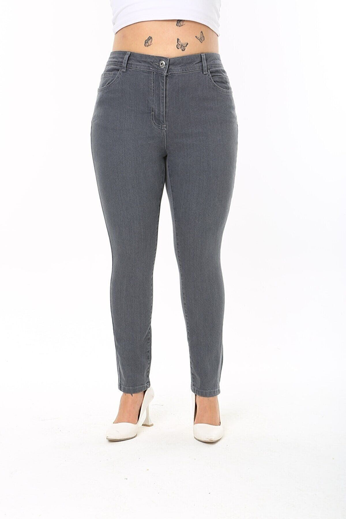 Lixera-Gray Large Size High Waist Lycra Jeans Trousers (BAGGER) 4