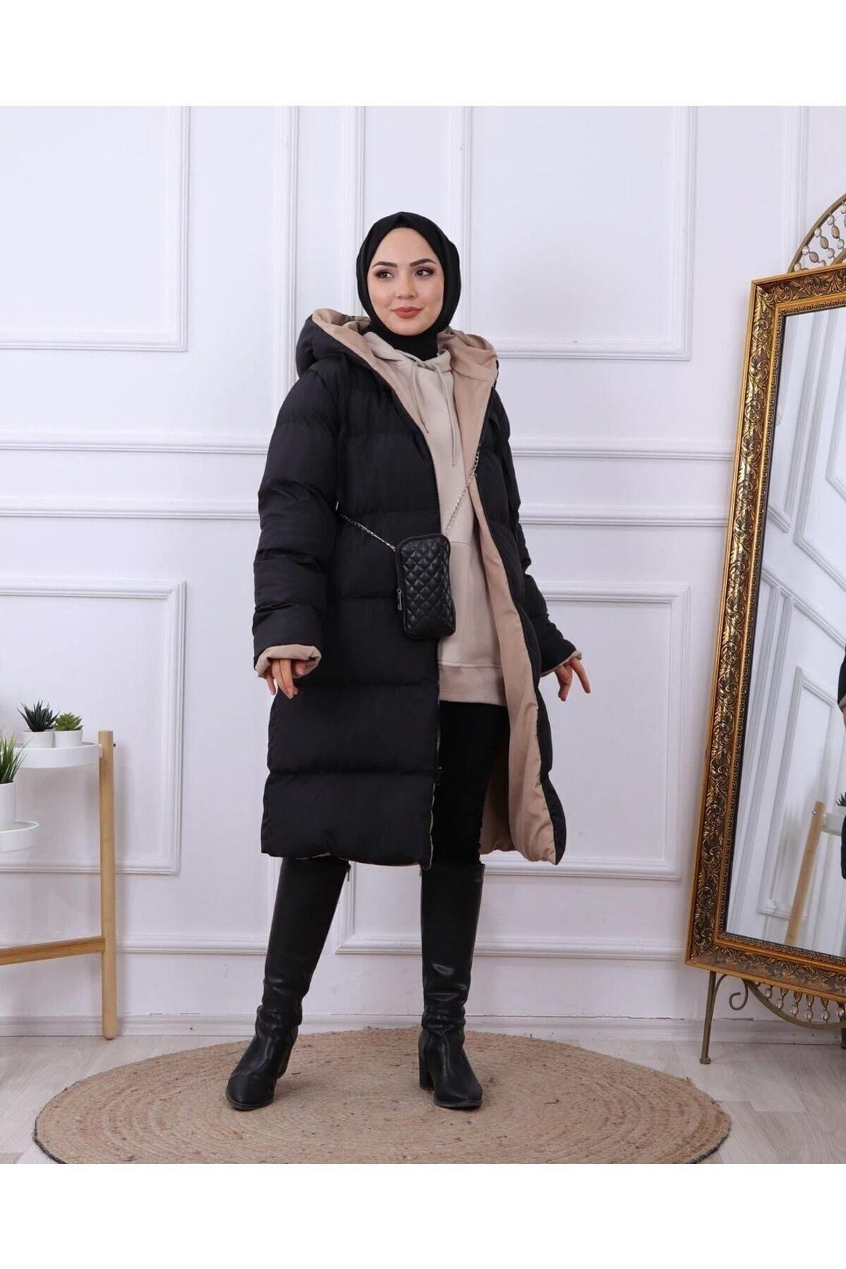 La Querta Normál szabású (SZÉLES MÉRET) kétoldalas hosszú pufferkabát