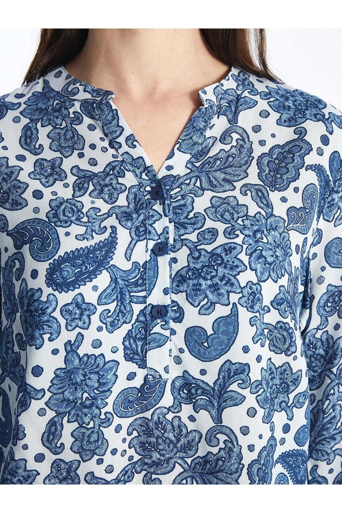LC Waikiki-LCW Grace - Bluză de damă cu mânecă lungă, cu imprimeu floral, cu decolteu liber 4