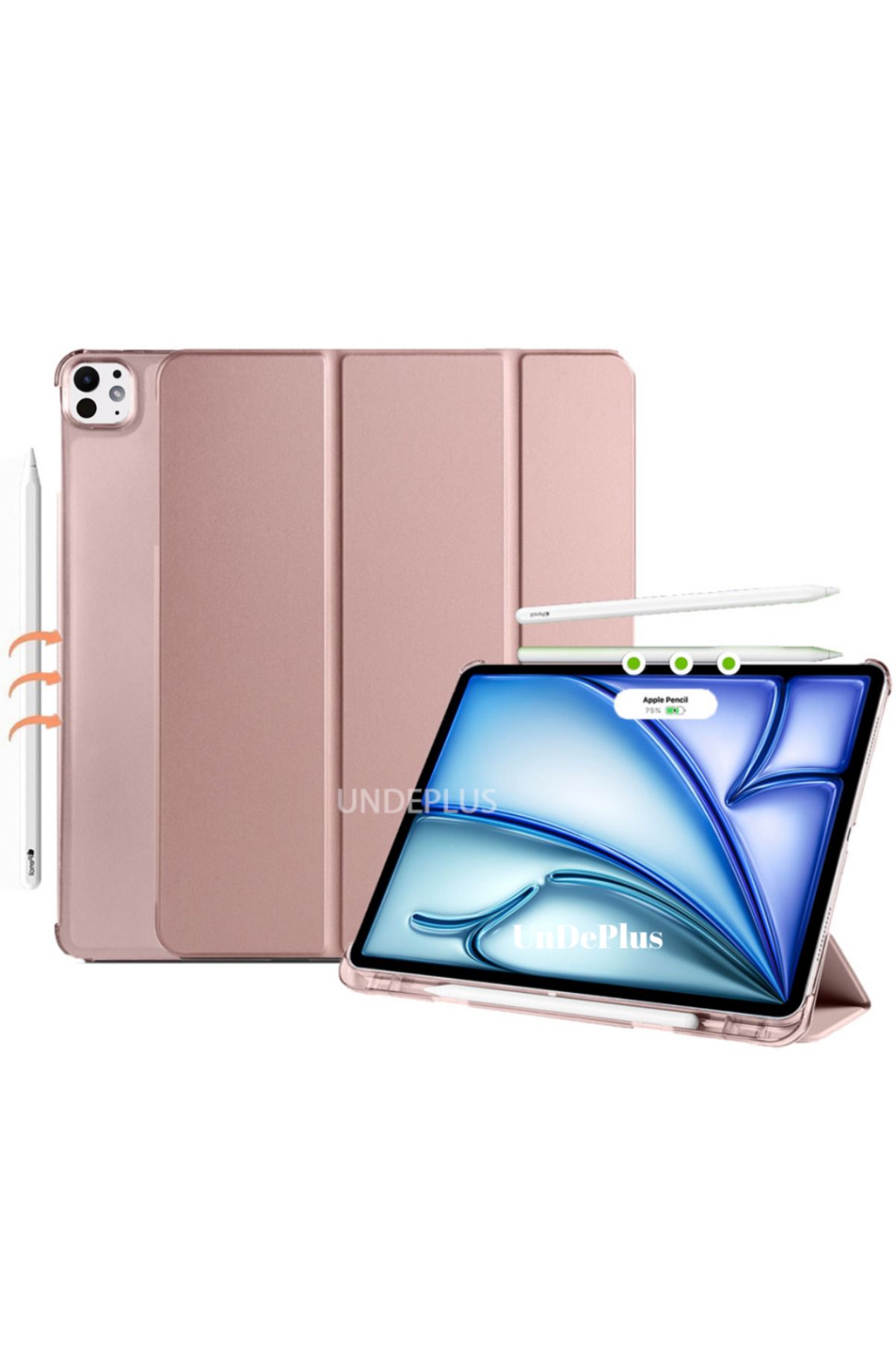 UnDePlus Apple iPad Pro 13inç M4 2024 Kılıf Flip Cover Kalem Bölmeli PC