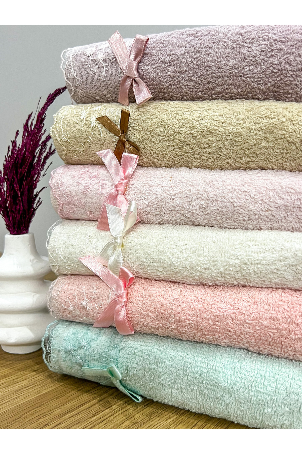 6-Piece Guipure Bow Colorful Cotton 30x50 Kitchen Towel