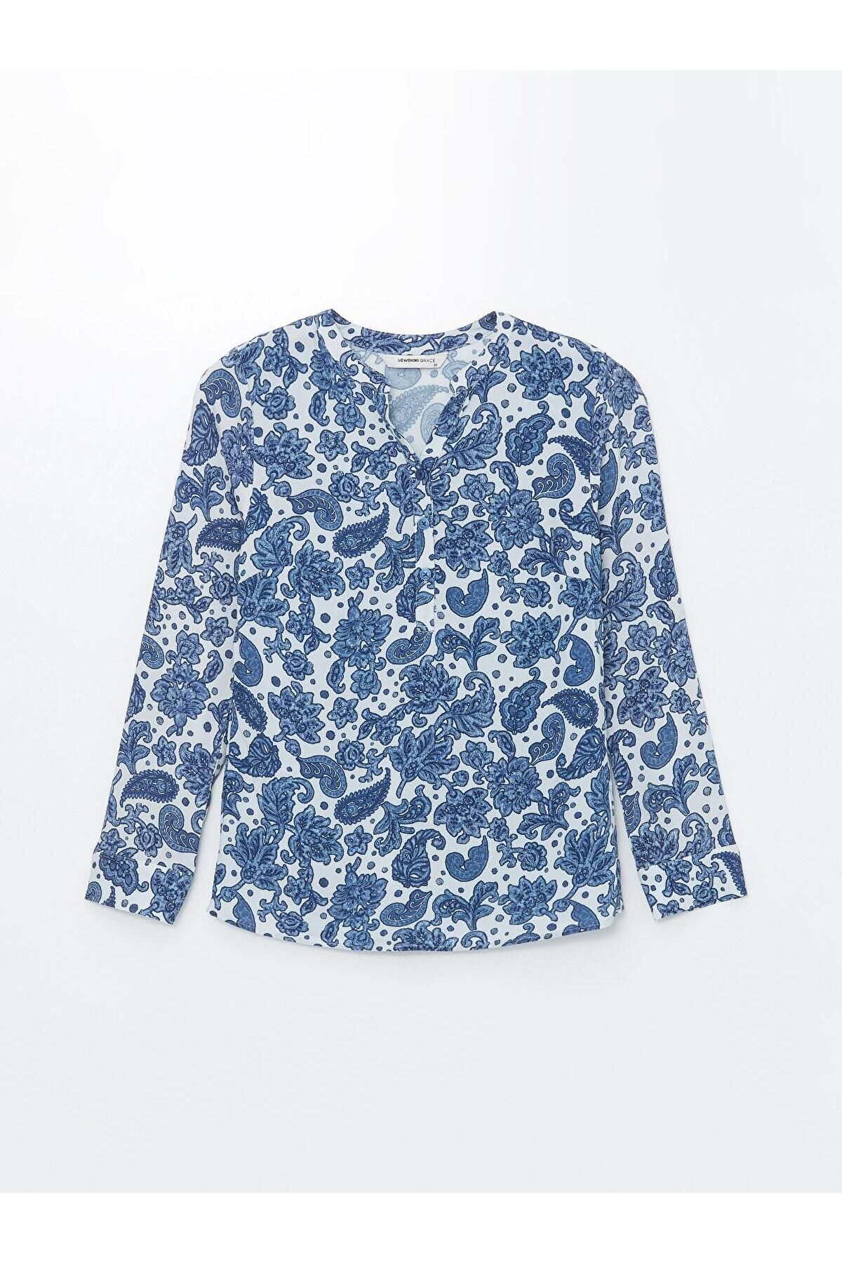 LC Waikiki-LCW Grace - Bluză de damă cu mânecă lungă, cu imprimeu floral, cu decolteu liber 6