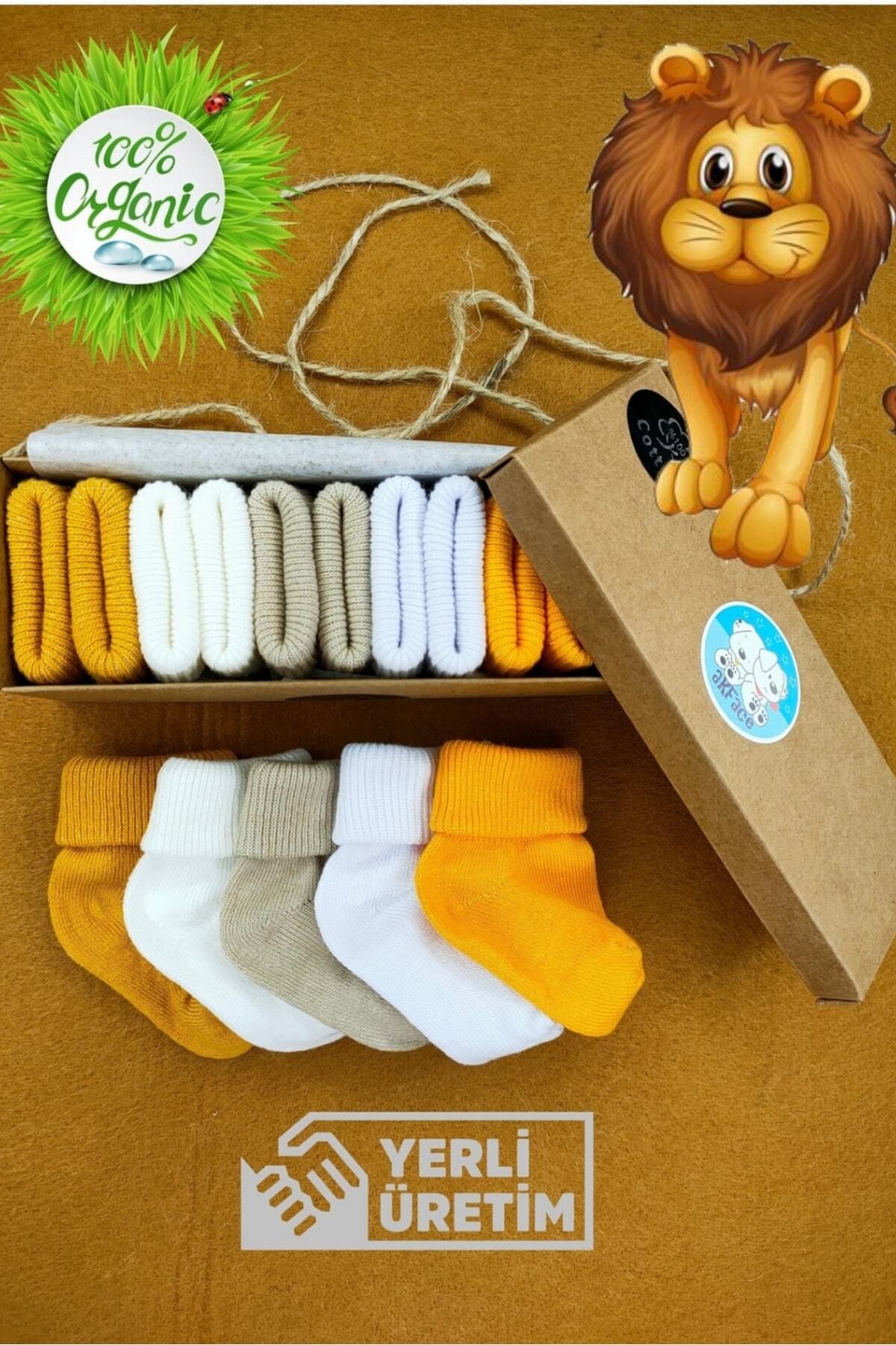 Organik 5l Kutulu Safari Renklerde Unisex Yeni Doğan Ve Bebek Çorabı 0-2 Yaş