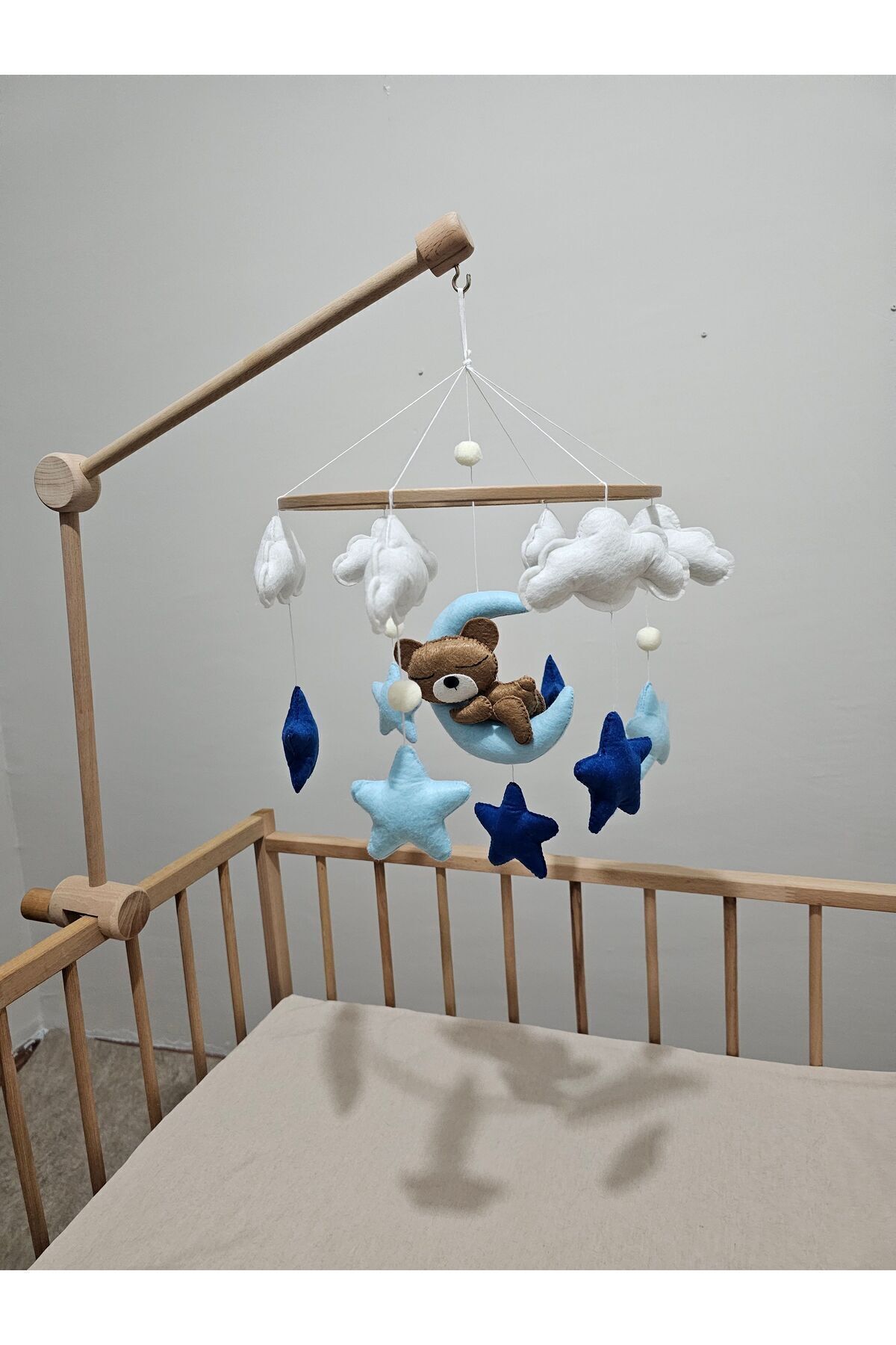 hobiimobiii Dönence (MÜZİKLİ) Bebek beşik süsü mavili uyuyan ayı fotoğrafı 2 (önizleme)