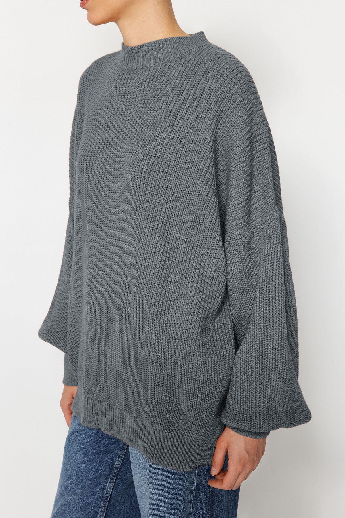 Trendyol Collection-Pulover de tricotaj de bază antracit Wide Fit TWOAW23KZ01448 4