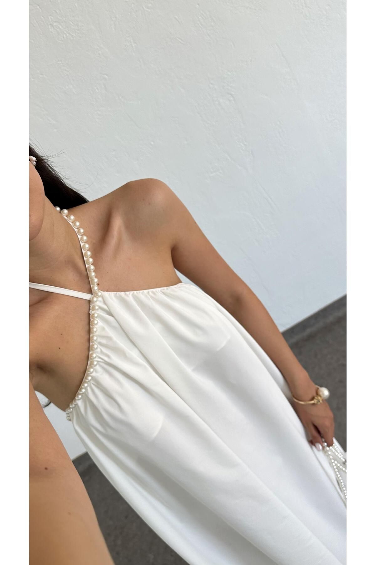 HAZELANNA-Rochie albă cu perle 3