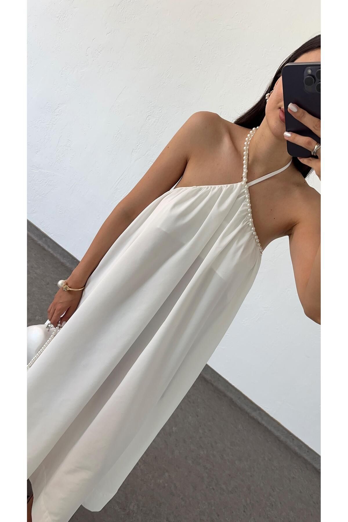 HAZELANNA-Rochie albă cu perle 4