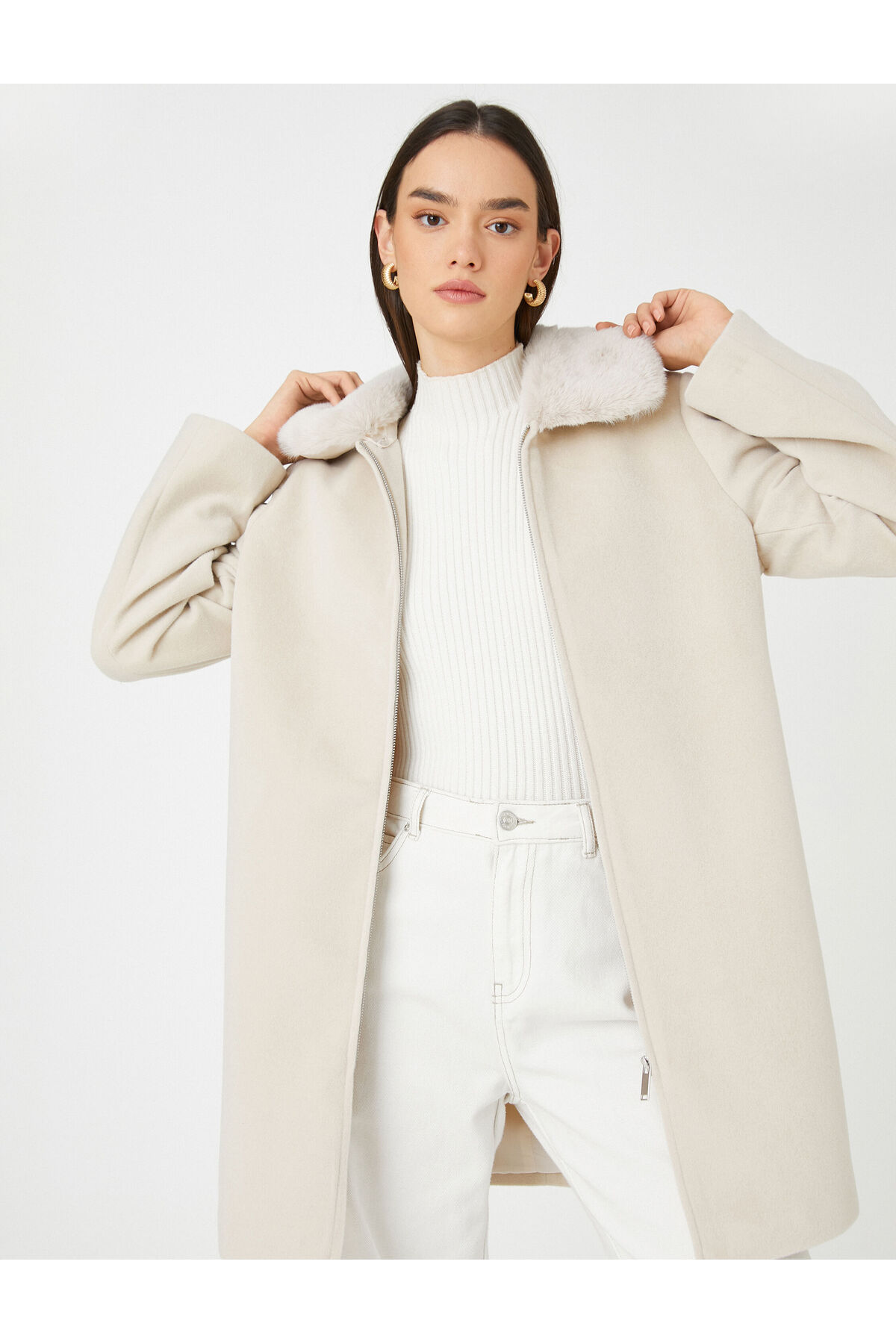 Plush zipper coat