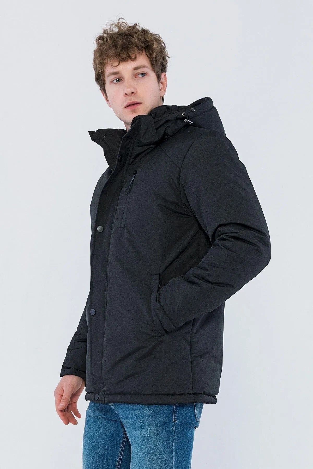 D1fference-Herren Schwarz Gefüttert Outlet Kapuze Winddicht Dick Sport Mäntel & Mäntel & Parka 4