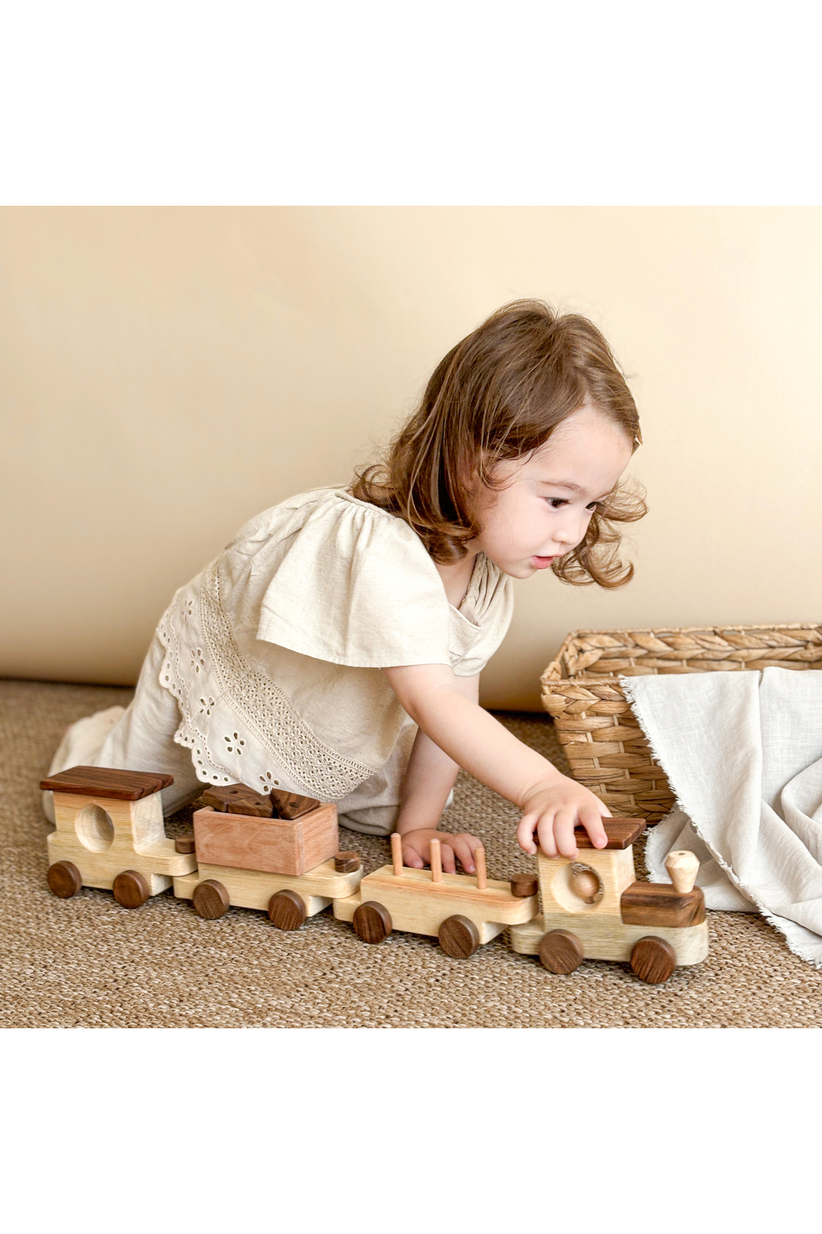 Wudiko Ahşap Tren 4 Vagonlu Lokomotif