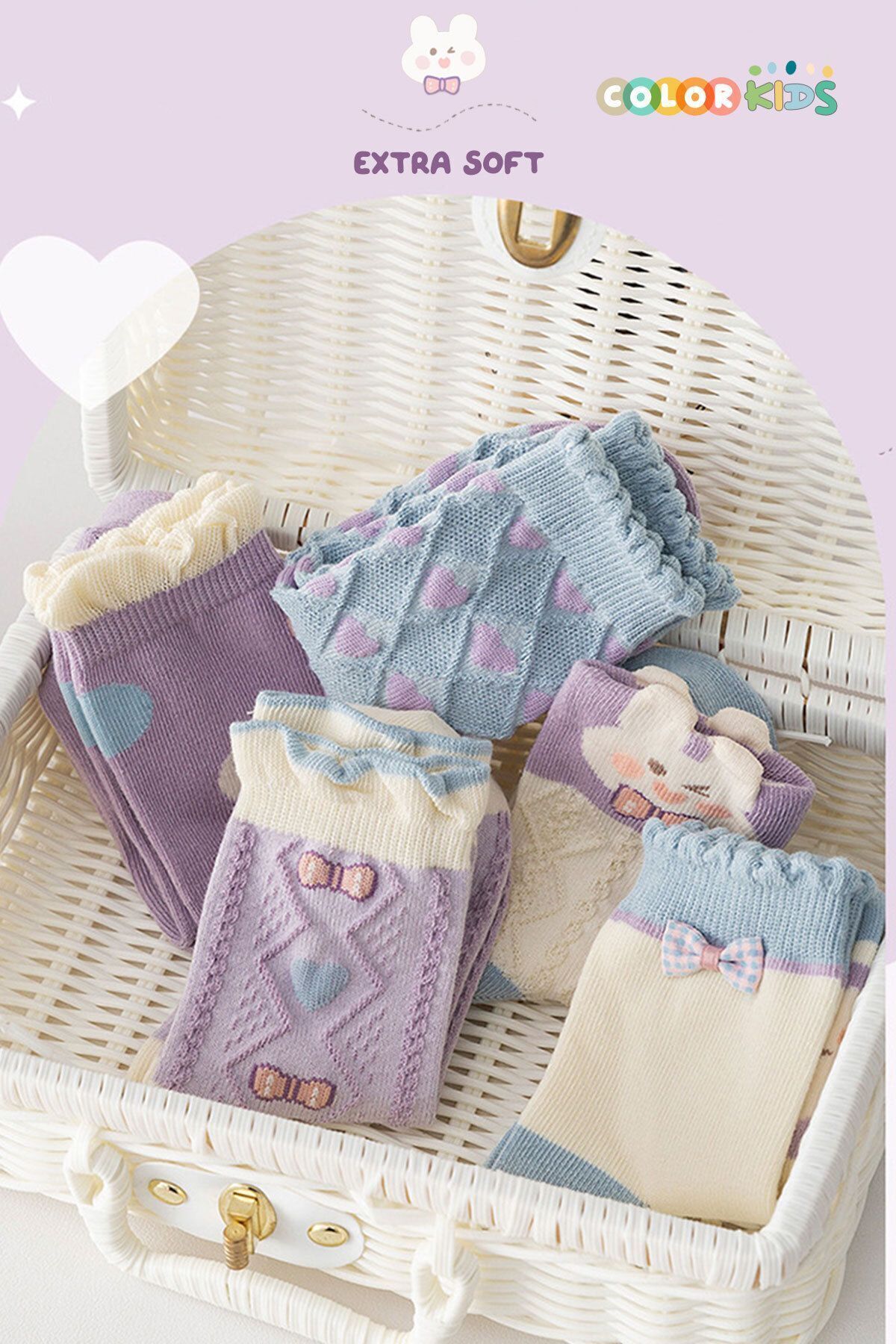 Color Socks 5 Çift Tavşan Desenli Kız Çocuk Çorap Seti (TERLETMEZ) fotoğrafı 2 (önizleme)