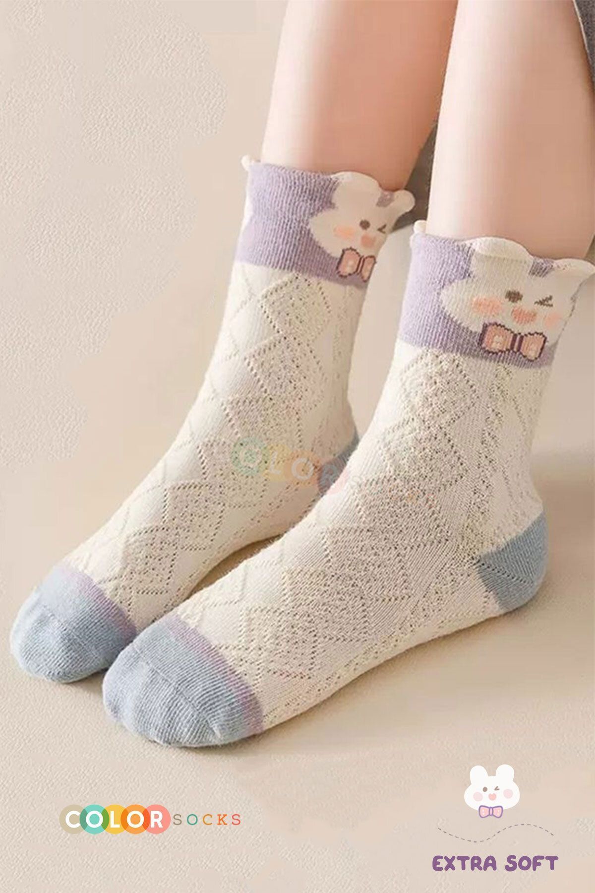 Color Socks 5 Çift Tavşan Desenli Kız Çocuk Çorap Seti (TERLETMEZ) fotoğrafı 3 (önizleme)