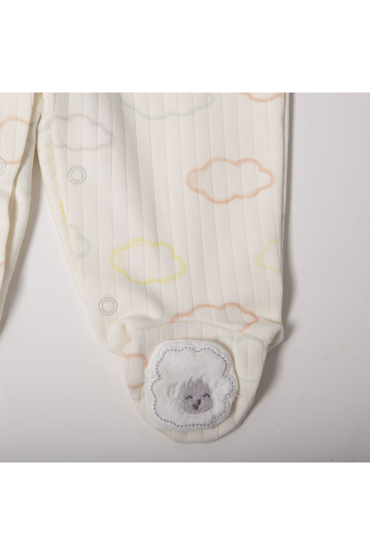 Bebetto-Ecru Color - Happy Sheep Patterned Interlock Jumpsuit with Report and Booties T3679 3