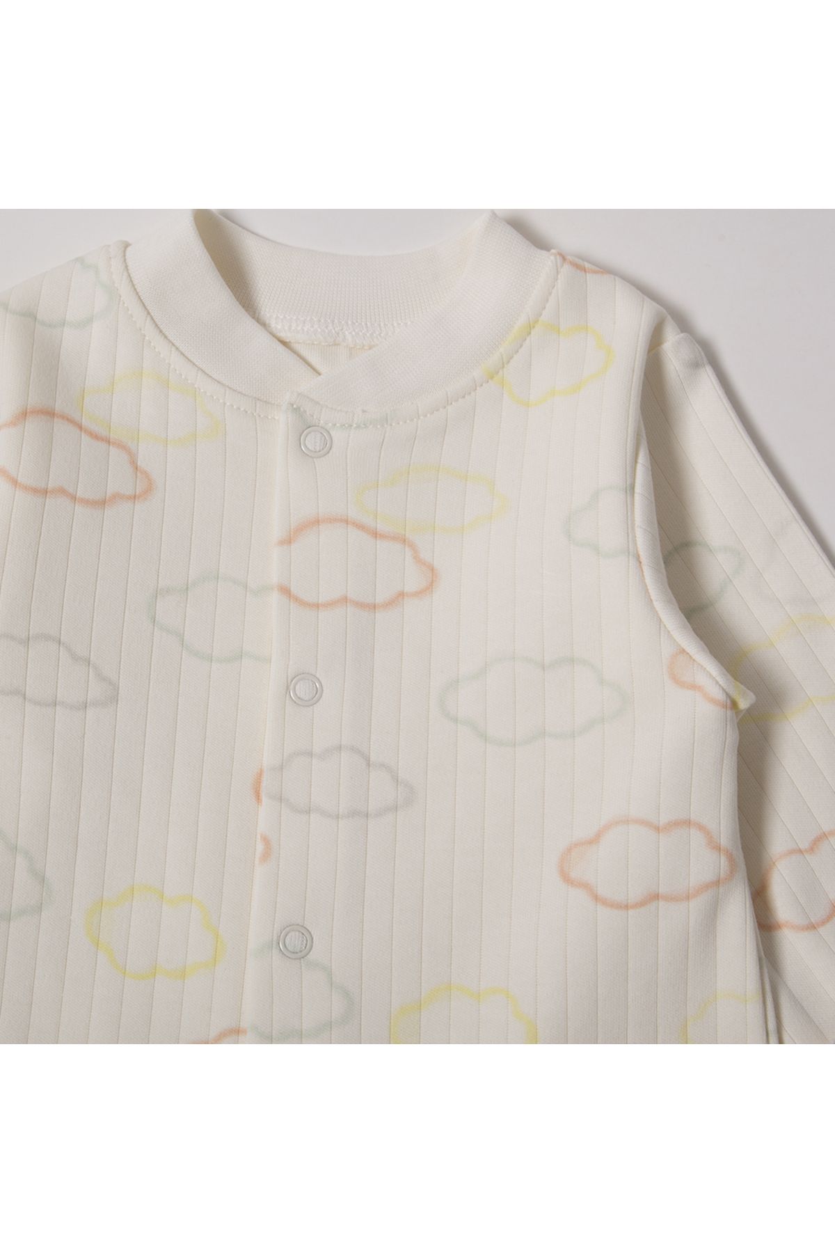 Bebetto-Ecru Color - Happy Sheep Patterned Interlock Jumpsuit with Report and Booties T3679 2