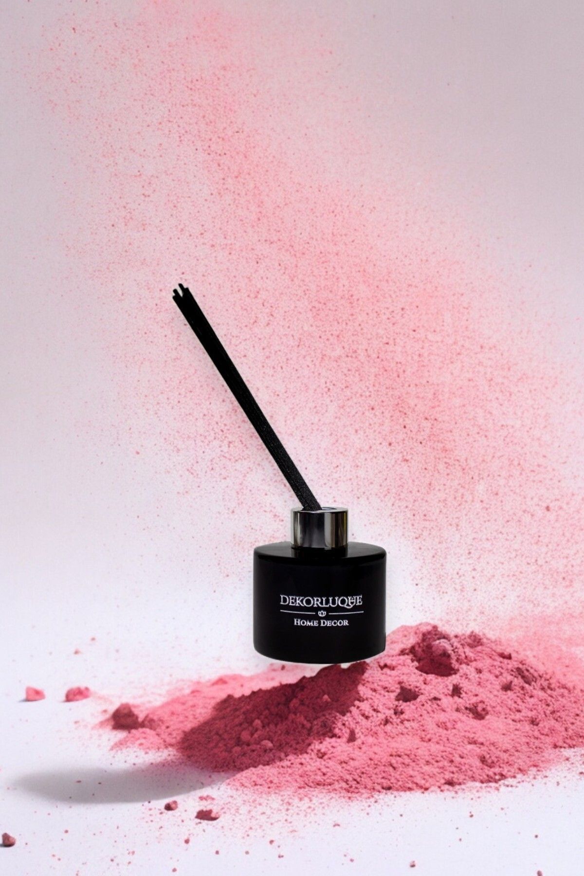 Pembe Pudra Oda Kokusu Siyah Çubuklu Powder Ortam Kokusu Ofis Parfüm Reed Diffuser 130 ml