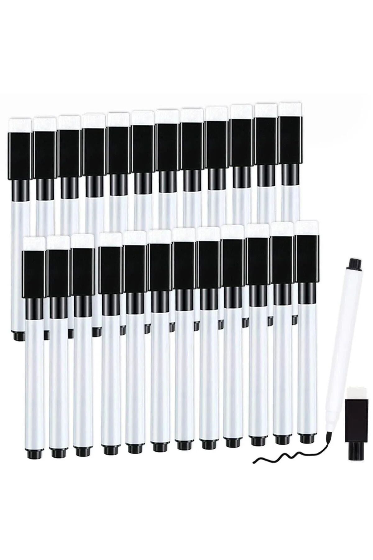 AYMAGNET 24 Adet Tahta Kalemi Siyah Renk Mini Boy - Silgili Ve Mıknatıslı - Pencil with Eraser