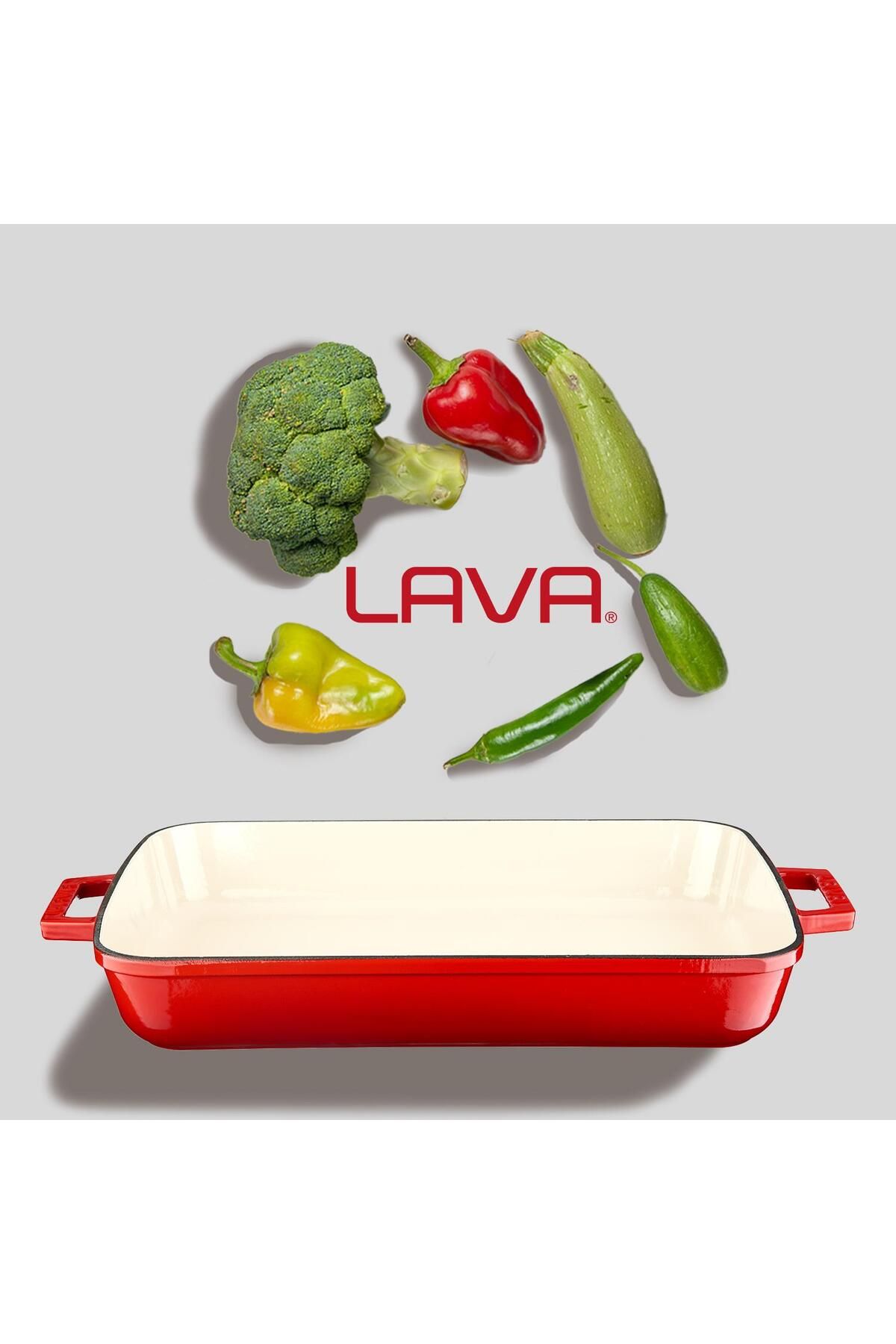 Lava-Cast Rectangular Rosto and Oven Tray Cast Iron Monolithic Double Handle Edition Series Size 26x 7