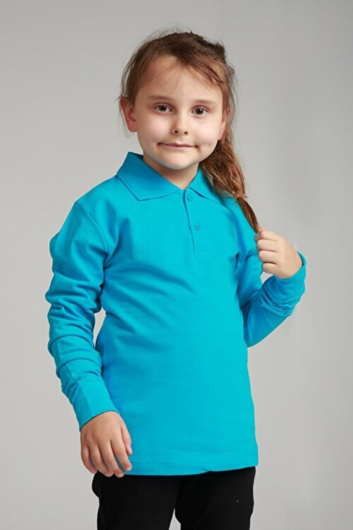 OKULCA-Turquoise Unisex Combed Cotton Polo Neck School T-Shirt 1